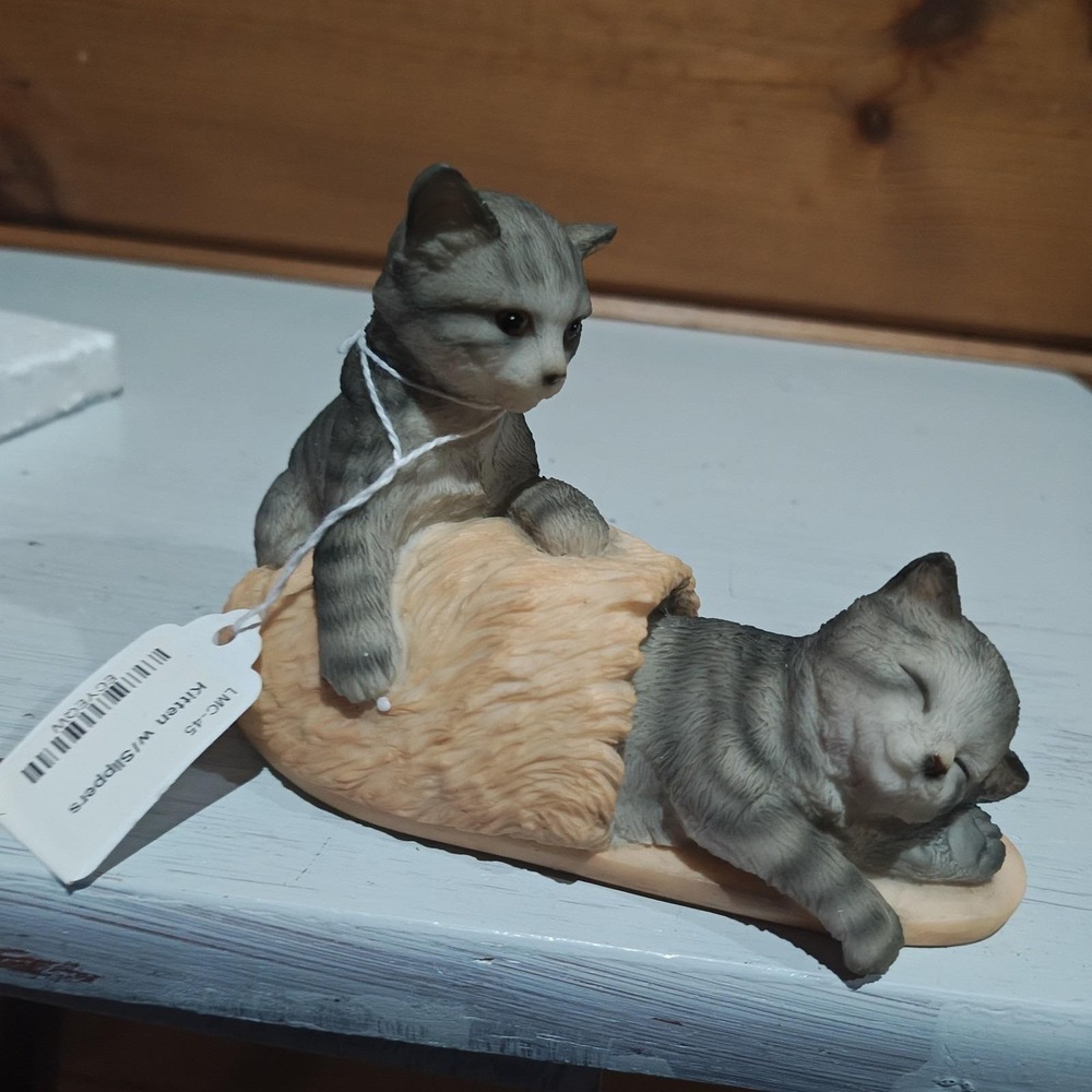 Vintage 1998 Stone Critters Kittens with Slippers 6" New‎ in Box H2